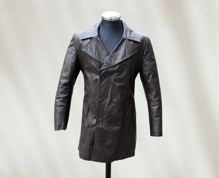 Trench pelle corto uomo marrone vintage taglia M 