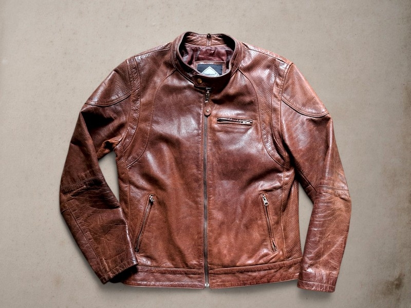 Biker vintage brown leather jacket size M