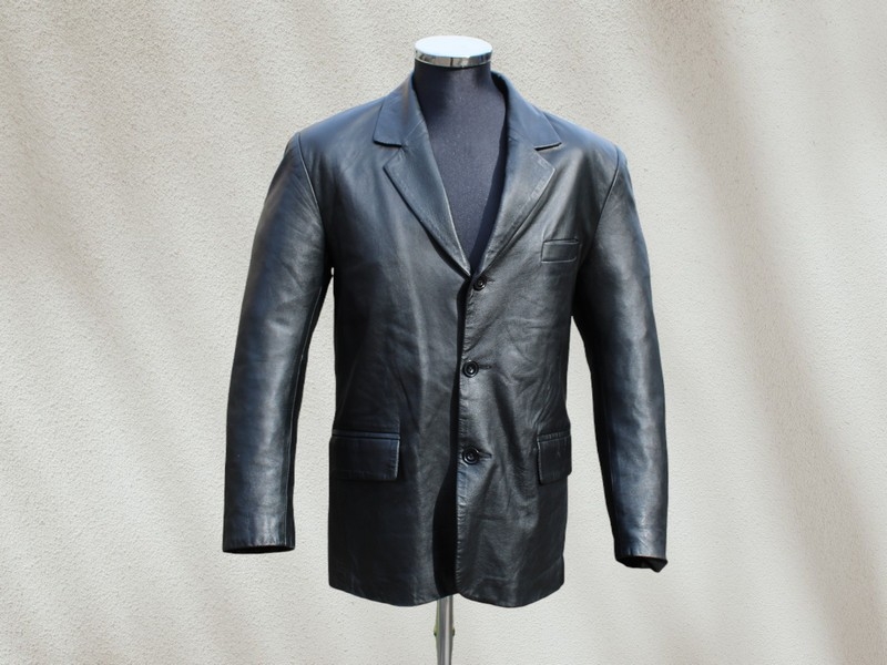 Giacca pelle blazer vintage nero made in italy M