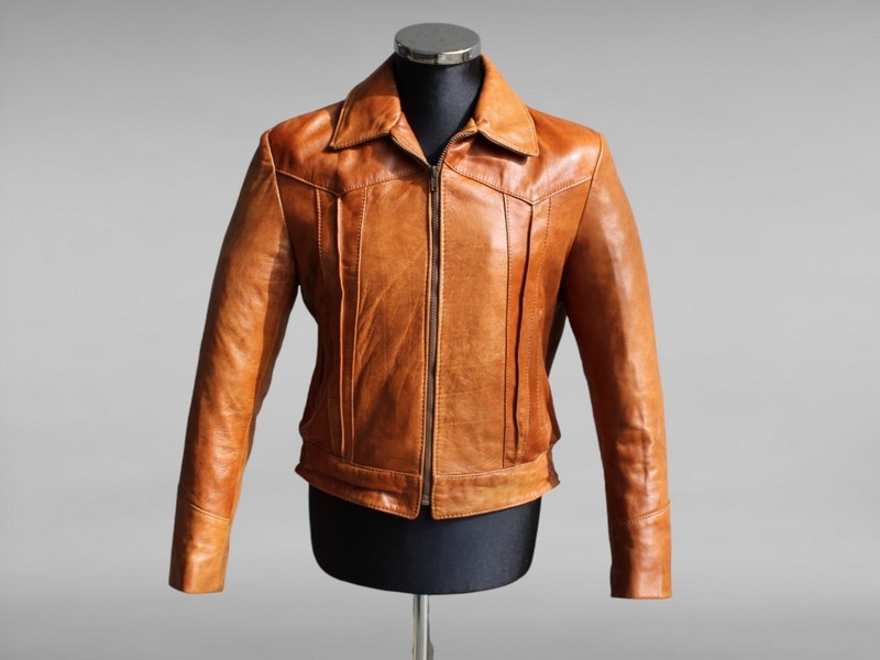 Giacca pelle anni 70 color cognac vintage taglia S