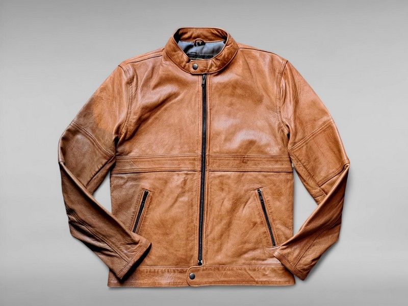 Tobacco brown leather jacket moto Guendj