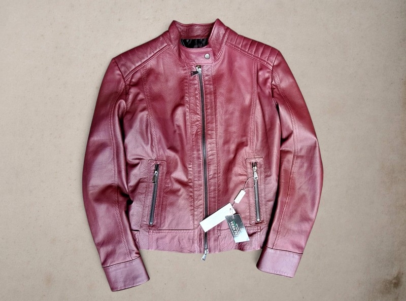 Burgundy leather jacket biker woman soft size 42