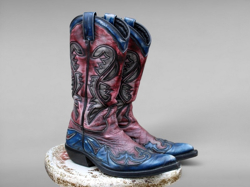 Stivali pelle blu bordeaux western boots texani Jo