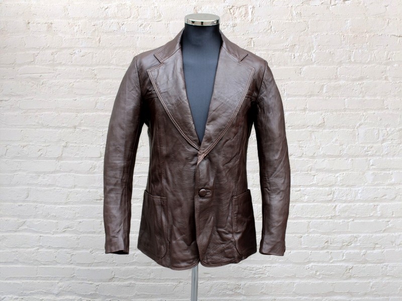 Giacca pelle blazer vintage marrone scuro vintage 