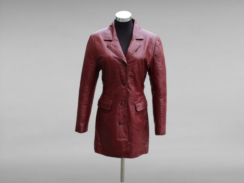 Burgundy leather short coat woman vintage size M